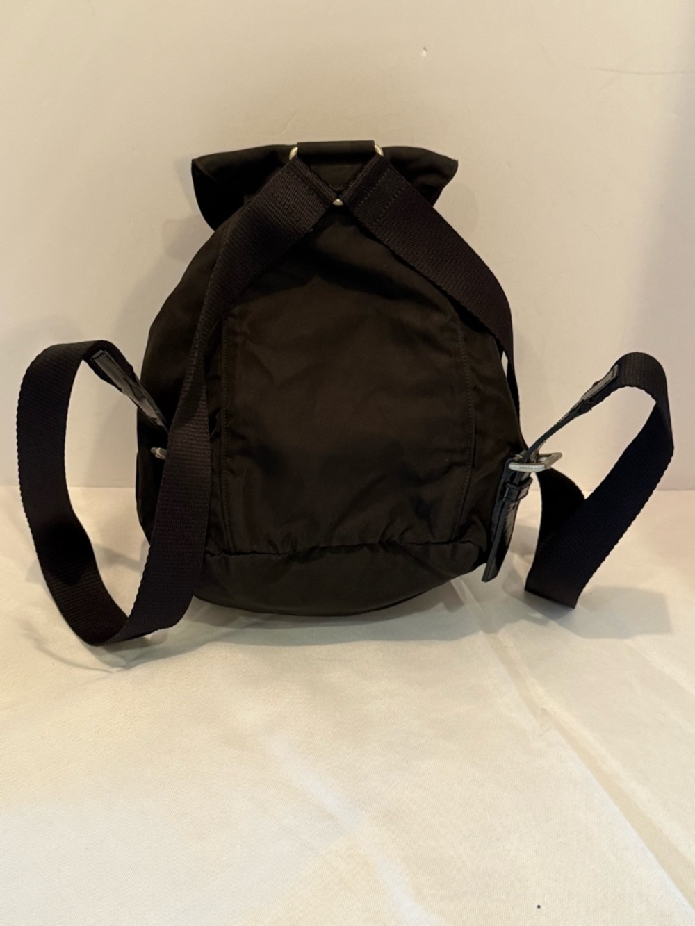Prada Black Nylon Drawstring Backpack with Front Zip Pocket - Picture 3 of 14